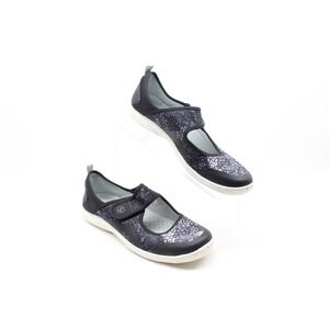 LANDS END Womens Mary Janes Flats Sz 9.5 Water Garden Shoes Black White‎ Floral